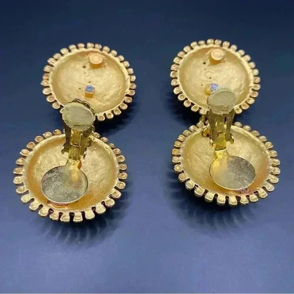 VGT Gold Tone Crystal White Gemstone Round Dangle Statement Earrings - Picture 5 of 7